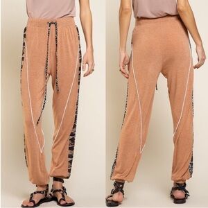 💝Boutique~ POL🐆Animal Print Trim Burnt Topaz Joggers